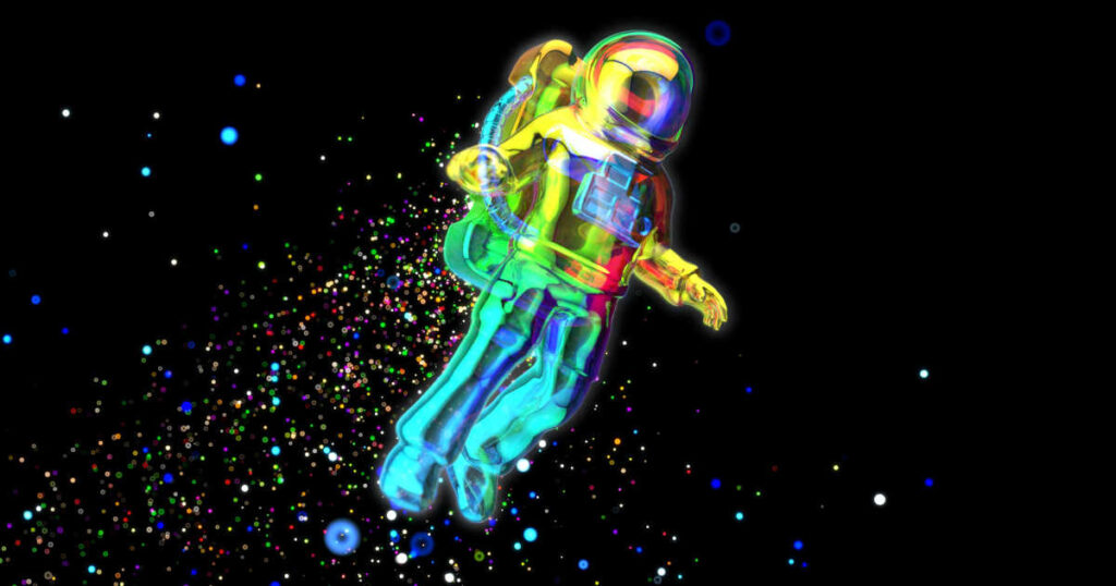 Un astronauta colorato nello spazio.